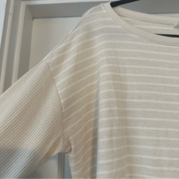 Gap Sweater Womens Large Beige White Striped Stretch New Scoop Neck - Picture 3 of 10